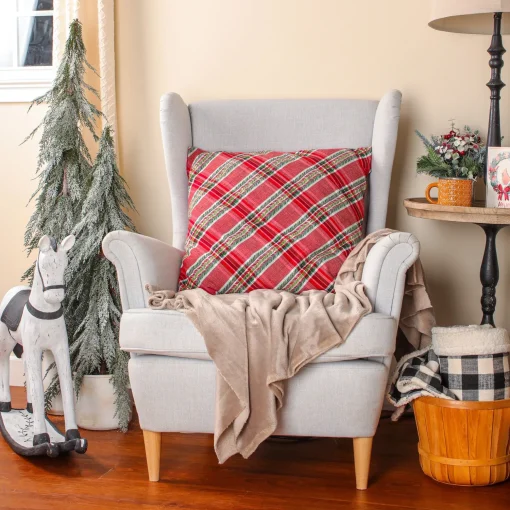 Clearance National Tree Company 24" Hgtv Home Collection Bias Cut Red Plaid Pillow