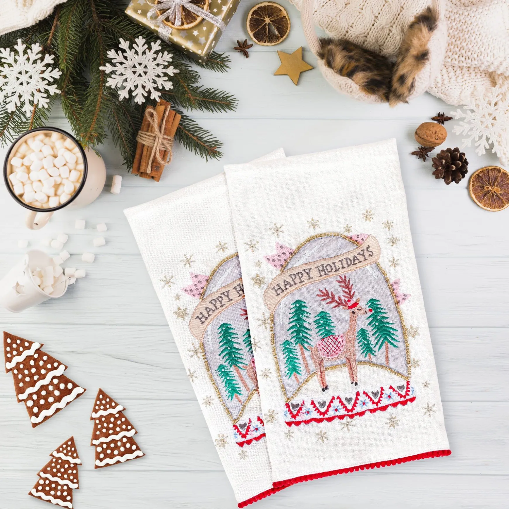 Best National Tree Company 18" Hgtv Home Collection Christmas Snow Globe Guest Towel Pair