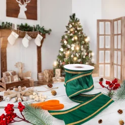 Discount National Tree Company 3" Hgtv Home Collection Dupioni Double-Sided Ribbon, Green & Gold