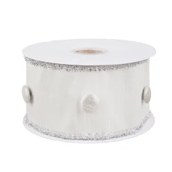 Store National Tree Company 3" Hgtv Home Collection Dupioni Button Ribbon, White
