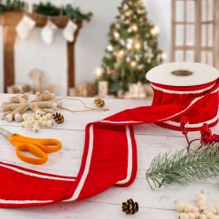 Outlet National Tree Company 3" Hgtv Home Collection Dupioni Double-Sided Ribbon, Red & White