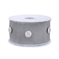 Online National Tree Company 3" Hgtv Home Collection Dupioni Button Ribbon, Silver