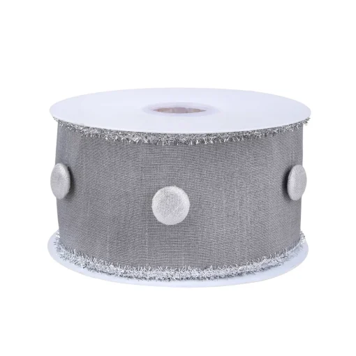 Online National Tree Company 3" Hgtv Home Collection Dupioni Button Ribbon, Silver