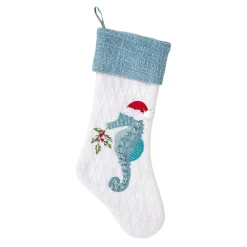 Best National Tree Company 20" Hgtv Home Collection Embroidered Blue Seahorse Stocking