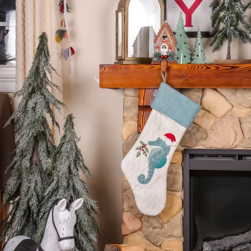 Best National Tree Company 20" Hgtv Home Collection Embroidered Blue Seahorse Stocking
