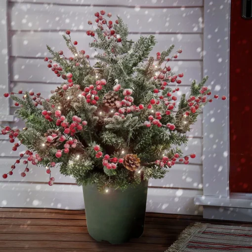 Discount National Tree Company 28" Hgtv Home Collection Pre-Lit Frosted Traditions Planter Filler