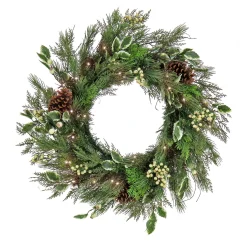 New National Tree Company 28" Hgtv Home Collection Pre-Lit Holly And Berry Wreath