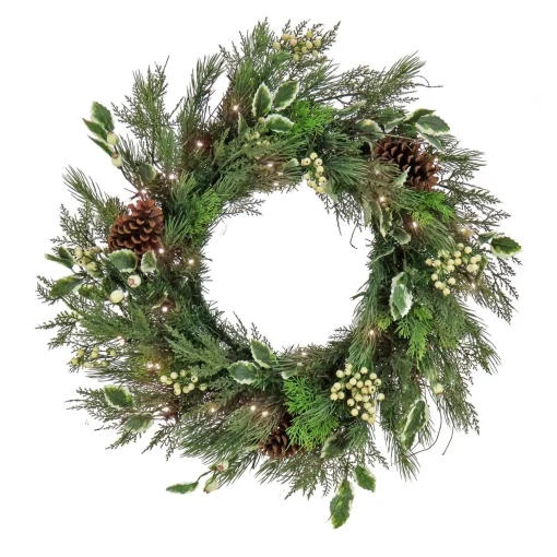 New National Tree Company 28" Hgtv Home Collection Pre-Lit Holly And Berry Wreath