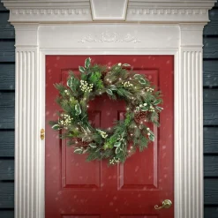New National Tree Company 28" Hgtv Home Collection Pre-Lit Holly And Berry Wreath