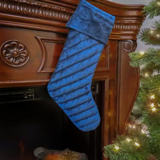 Best Sale National Tree Company 19" Hgtv Home Collection Quilted Velvet Stocking, Blue