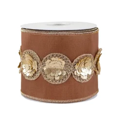 Store National Tree Company 4" Hgtv Home Collection Sequin Beaded Taffeta Ribbon, Brown