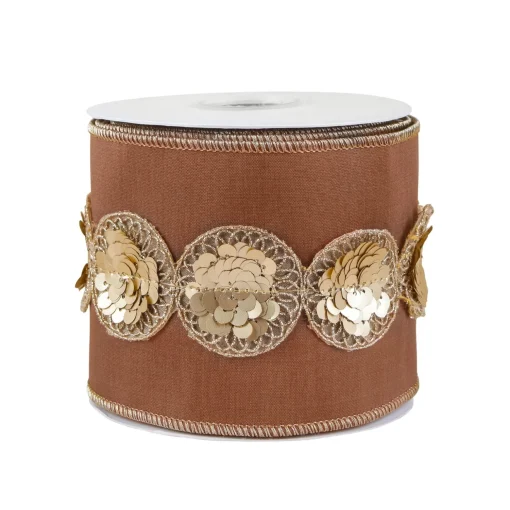 Store National Tree Company 4" Hgtv Home Collection Sequin Beaded Taffeta Ribbon, Brown