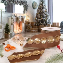 Store National Tree Company 4" Hgtv Home Collection Sequin Beaded Taffeta Ribbon, Brown