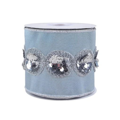Store National Tree Company 4" Hgtv Home Collection Sequin Beaded Taffeta Ribbon, Blue