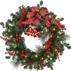 Clearance National Tree Company 30" Holiday Plaid Bow Prelit Wreath