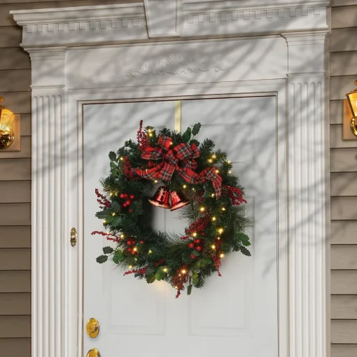 Clearance National Tree Company 30" Holiday Plaid Bow Prelit Wreath