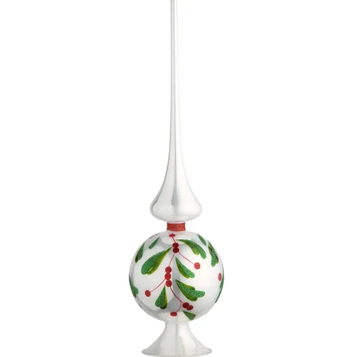 Hot National Tree Company 15" Holly Leaves Glass Christmas Tree Topper