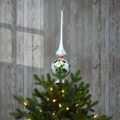Hot National Tree Company 15" Holly Leaves Glass Christmas Tree Topper