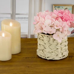 New National Tree Company 10" Light Pink Hydrangea Bouquet In White Basket