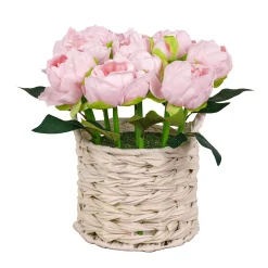 10" Light Pink Peony Flower Bouquet In White Basket^National Tree Company Cheap