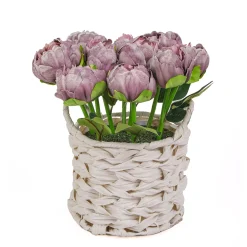 Shop National Tree Company 10" Light Purple Peony Flower Bouquet In White Basket