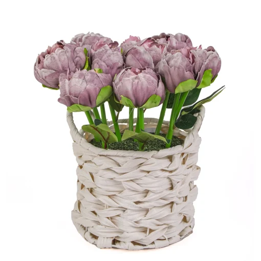 10" Light Purple Peony Flower Bouquet In White Basket^National Tree Company Discount