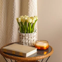 Best National Tree Company 10" Light Yellow Tulip Bouquet In White Basket