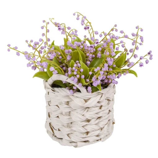 Store National Tree Company 11" Mauve Lily-Of-The-Valley Flowers In White Basket