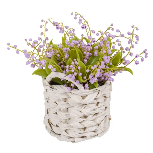 11" Mauve Lily-Of-The-Valley Flowers In White Basket^National Tree Company Sale
