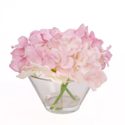 Fashion National Tree Company 8" Mixed Mauve Hydrangea Bouquet In Glass Vase