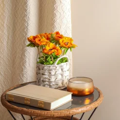 Shop National Tree Company 10" Orange Anemone Flower Bouquet In White Basket