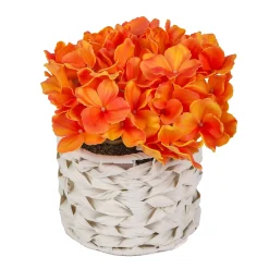 Shop National Tree Company 10" Orange Hydrangea Bouquet In White Basket