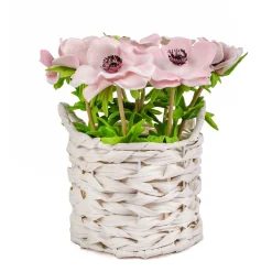 10" Pink Anemone Flower Bouquet In White Basket^National Tree Company Sale