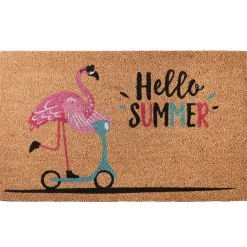 30" Pink Flamingo Hello Summer Beige Coir Doormat^National Tree Company Cheap