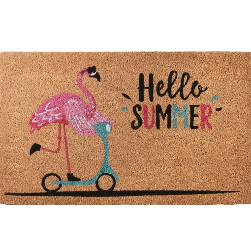 30" Pink Flamingo Hello Summer Beige Coir Doormat^National Tree Company Cheap