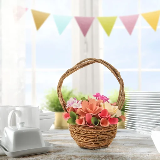 Hot National Tree Company 10" Pink Floral Basket Decor