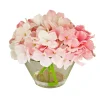 8" Pink Hydrangea Bouquet In Glass Vase^National Tree Company Hot