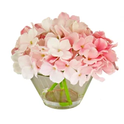 8" Pink Hydrangea Bouquet In Glass Vase^National Tree Company Hot