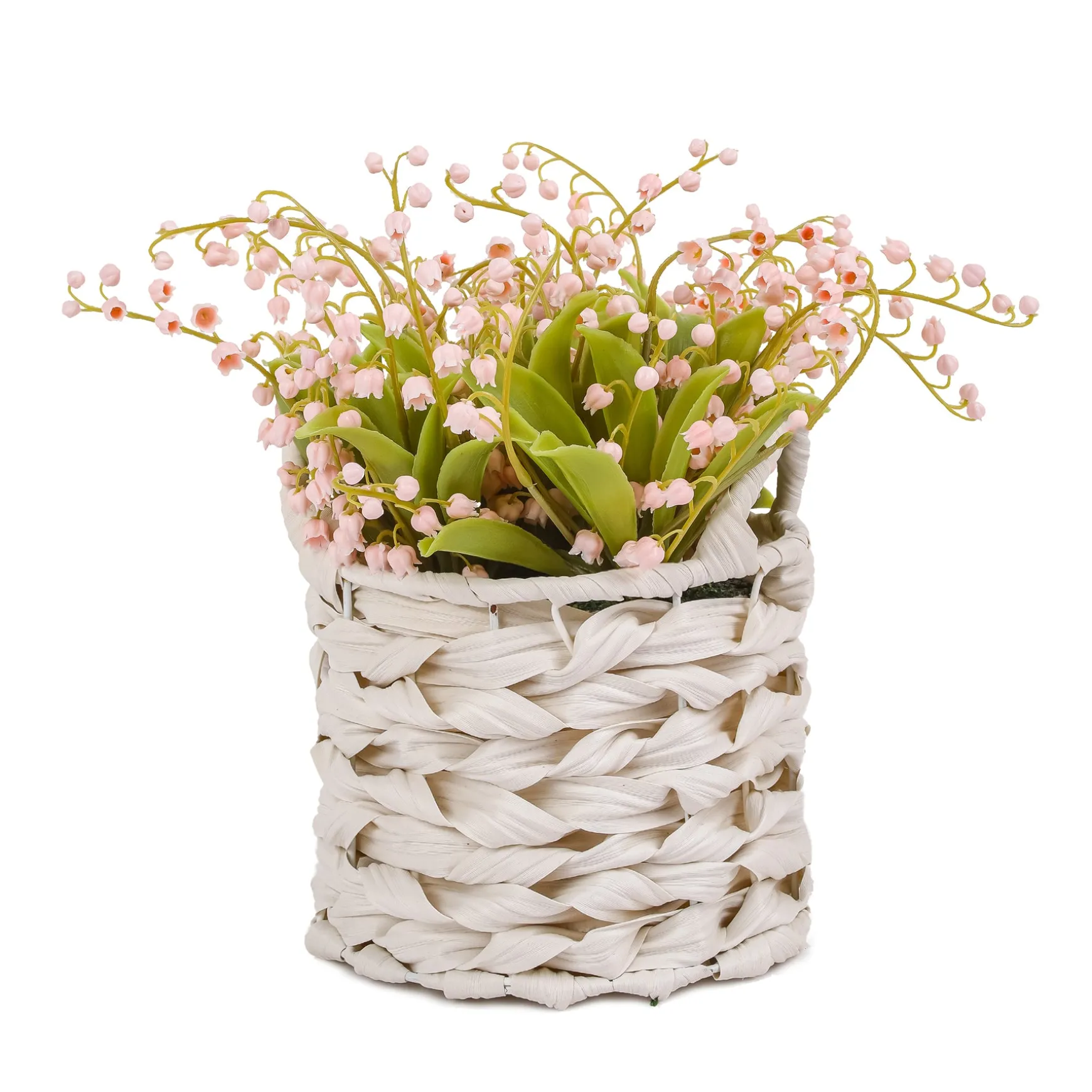 11" Pink Lily-Of-The-Valley Flowers In White Basket^National Tree Company Online