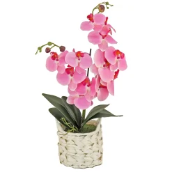 Best National Tree Company 21" Pink Orchid Flower In White Basket