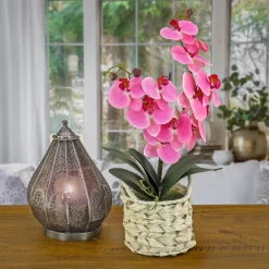 Best National Tree Company 21" Pink Orchid Flower In White Basket