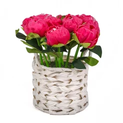 10" Pink Peony Flower Bouquet In White Basket^National Tree Company Hot