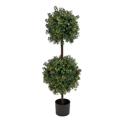 Shop National Tree Company 46" Pre-Lit Boxwood Double Ball Topiary In Black Nursery Pot