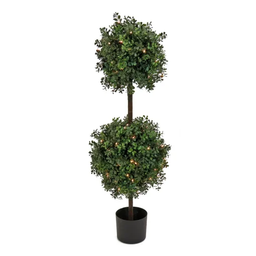 Shop National Tree Company 46" Pre-Lit Boxwood Double Ball Topiary In Black Nursery Pot