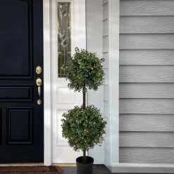 Shop National Tree Company 46" Pre-Lit Boxwood Double Ball Topiary In Black Nursery Pot