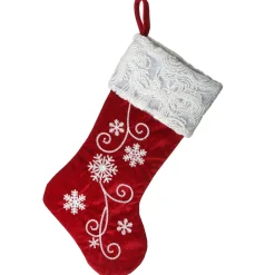 Store National Tree Company 18" Red Christmas Stocking With Snowflakes
