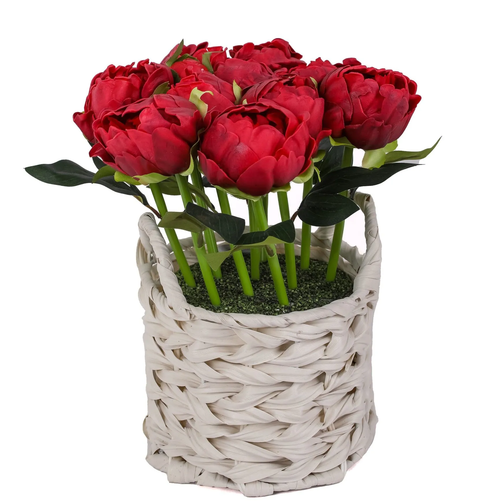 Shop National Tree Company 10" Red Peony Flower Bouquet In White Basket