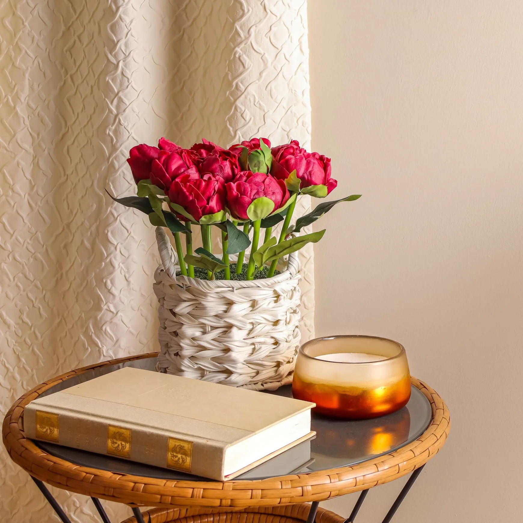 Shop National Tree Company 10" Red Peony Flower Bouquet In White Basket