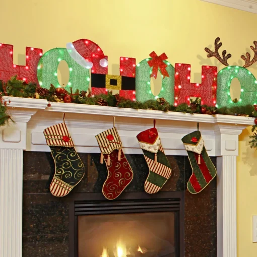 Discount National Tree Company 23" Tinsel Fabric "Ho Ho Ho" Sign With 120 Red & Cool White Led Lights-Ul