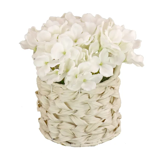 10" White Hydrangea Bouquet In White Basket^National Tree Company New